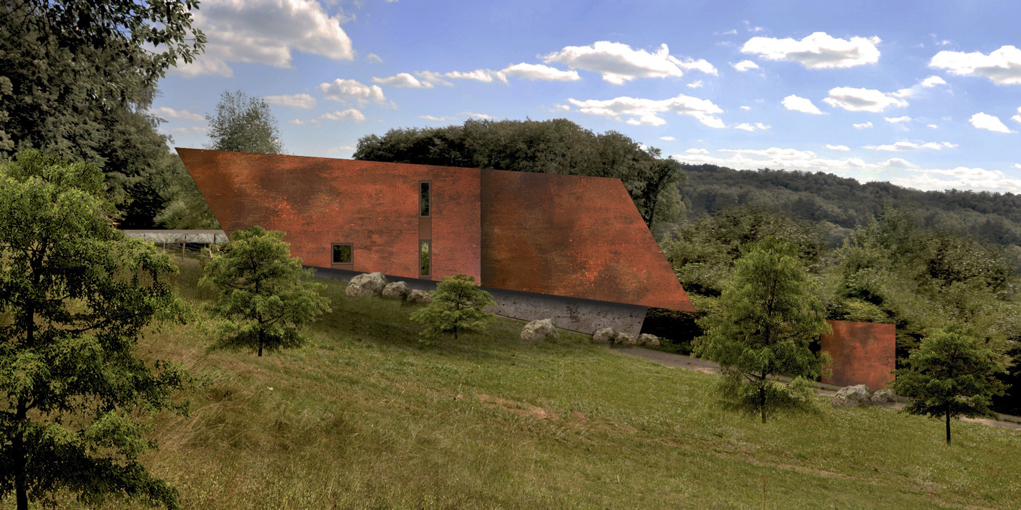 BUCHER | HÜTTINGER – ARCHITEKTUR INNEN ARCHITEKTUR - Architektenhaus Villa im Nürnberger Land, Einfamilienhaus, Sichtbeton und Cortenstahl, Effizienzhaus 40 Plus, Villa Bauhausstil